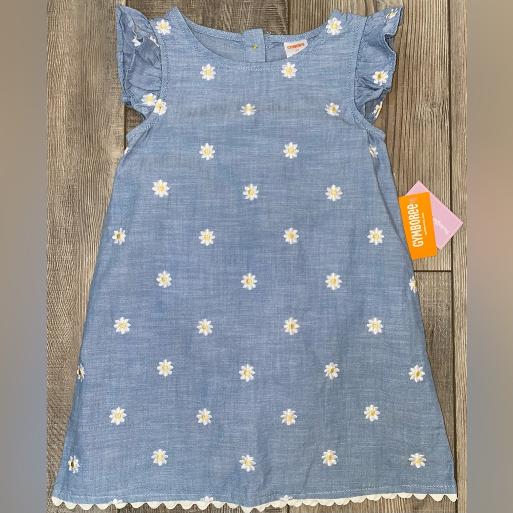 NWT Gymboree Pocketful of Posies Collection White Daisy Embroidered Blue Dress